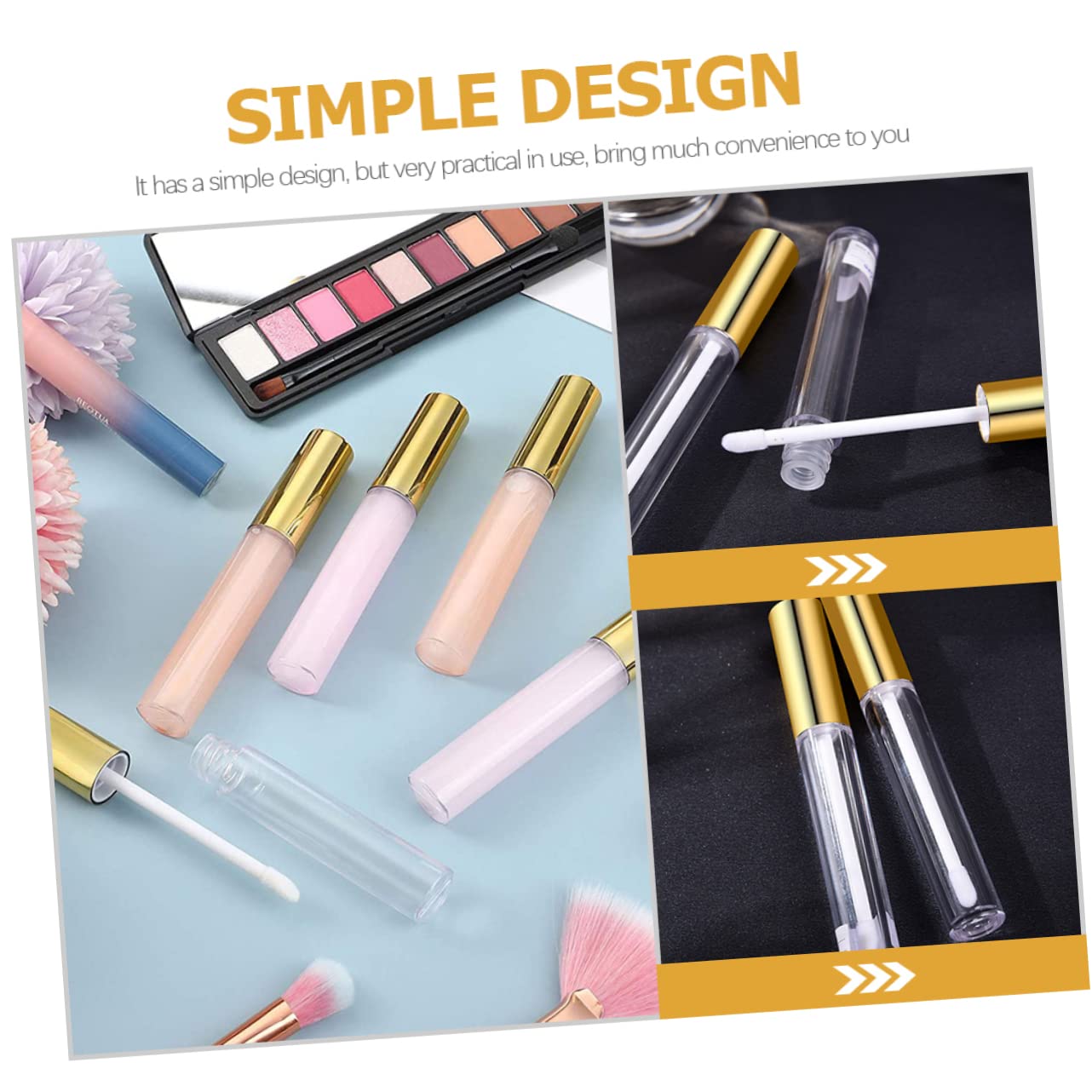 Tubo Lucidalabbra Vuoto 10ml in Plastico Coperchio Oro | 40 Pezzi, per Makeup e Lip Gloss, Formato Leggero e Facile da Trasportare