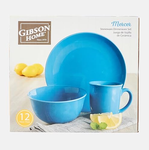 Gibson Home Mercer - Juego de vajilla de cerámica azul (12 piezas)
