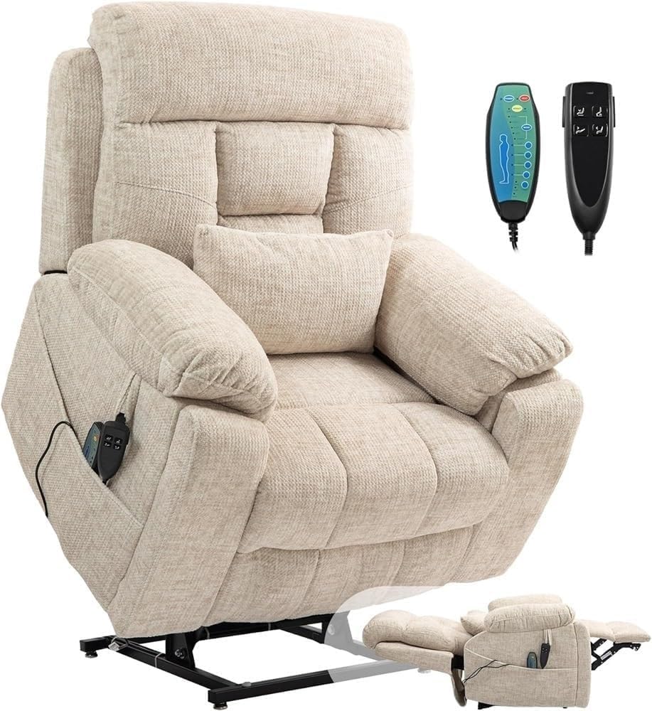 Heat Massage Recliner Chair Oversized Electric Lift Chair Adjustable Lay Flat Upholstery Recliner with Lumbar Support Infinite Positions for Elderly Adults