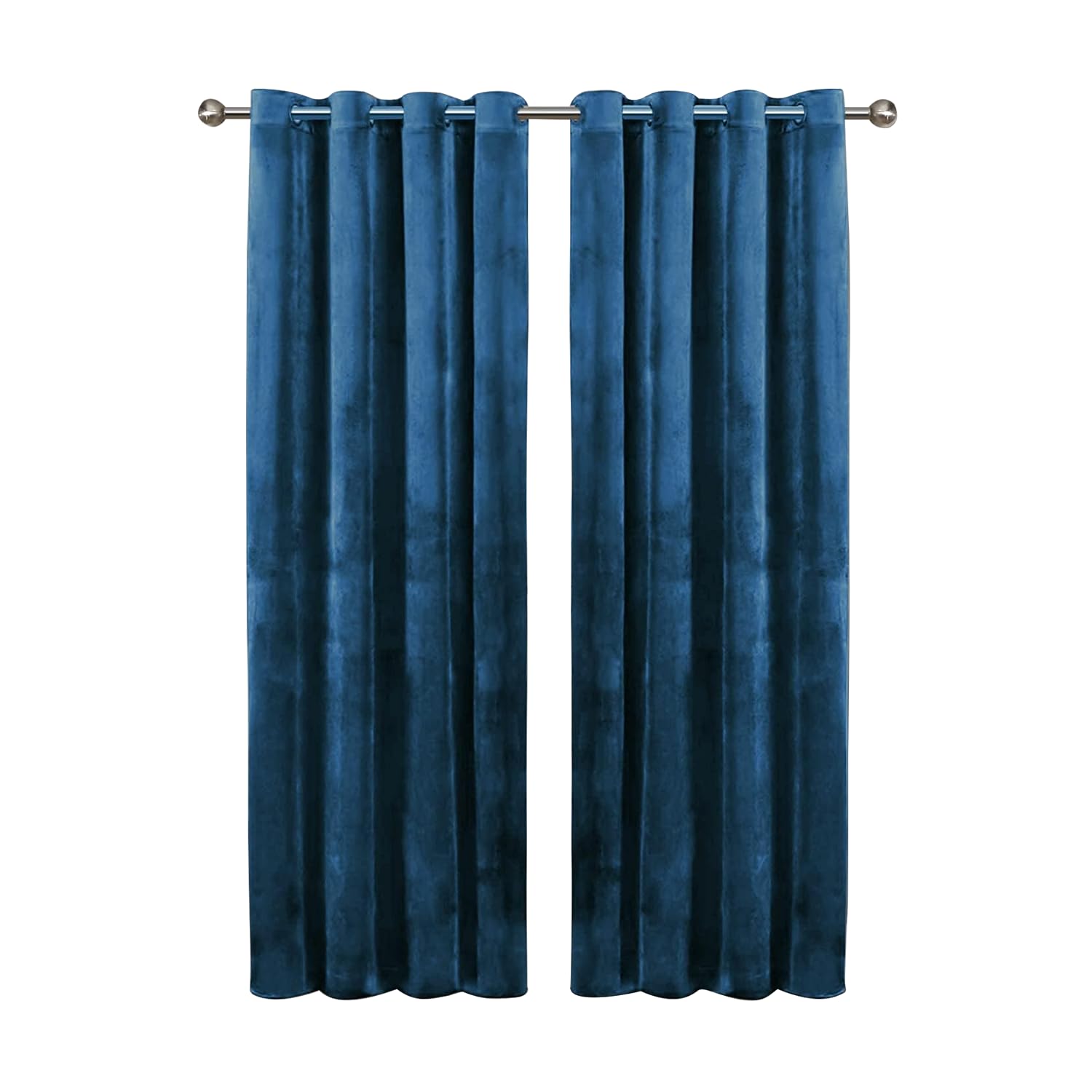 Aspire Homeware Navy Eyelet Curtains 46X54 (2 Panels) With Tie Backs - Fully Lined Velvet Curtains For Bedroom, Window Curtain For Living Room (116Cm X 137Cm)