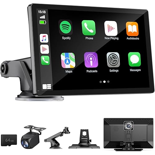 9" Wireless Apple Carplay Screen for Car with 4K Dash Cam, Portable Apple Carplay & Android Auto with 1080p Backup Camera DVR, Voice Control/GPS Navigation/Mirror Link/BT