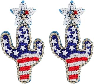 New 2026 Unisex Flag Star Earrings For Women Cactus Popsicle Beaded Dangle Vote Independence Day Patriotic Earring Jewelry Findings Fashion Trendy Accessories Creative Gift And Men