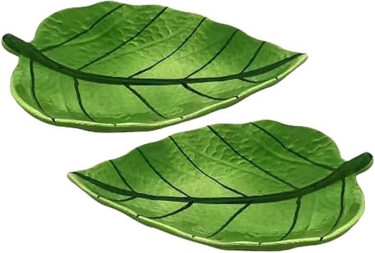 Ceramic Leaf Design Platter Chip and Dip Tray Hand Painted Platter| Tray Creative for Kitchen and Restaurent Utensils set of 2