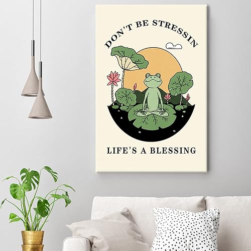 Miniatura 3 de NAVIWEEK Pósteres de rana hippity verde retro, arte de pared de rana hippity, arte de pared de rana feliz para dormitorio, impresiones de flora y
