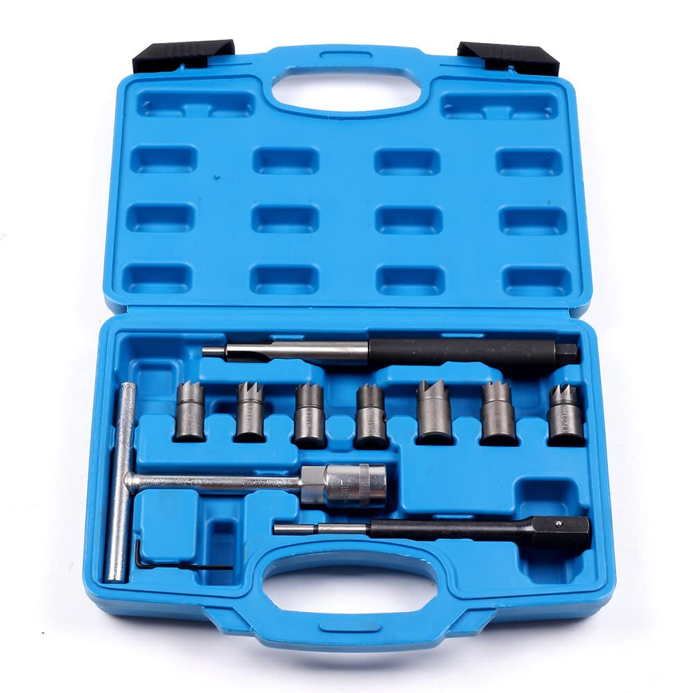 Aintier Diesel Injector Seat Cutter Kit with Flat Reamer T-Handle Angled Reamer Hex Key and Storage Case Fit for BMW for Mercedes-Benz PSA Renault for Ford