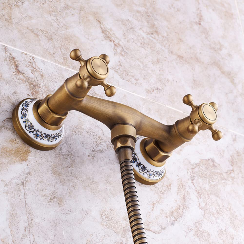 Naścienny kran wannowy, podwójny uchwyt bateria mieszająca z ręcznym wężem prysznicowym, elegancka armatura łazienkowa dla luksusowego spa
