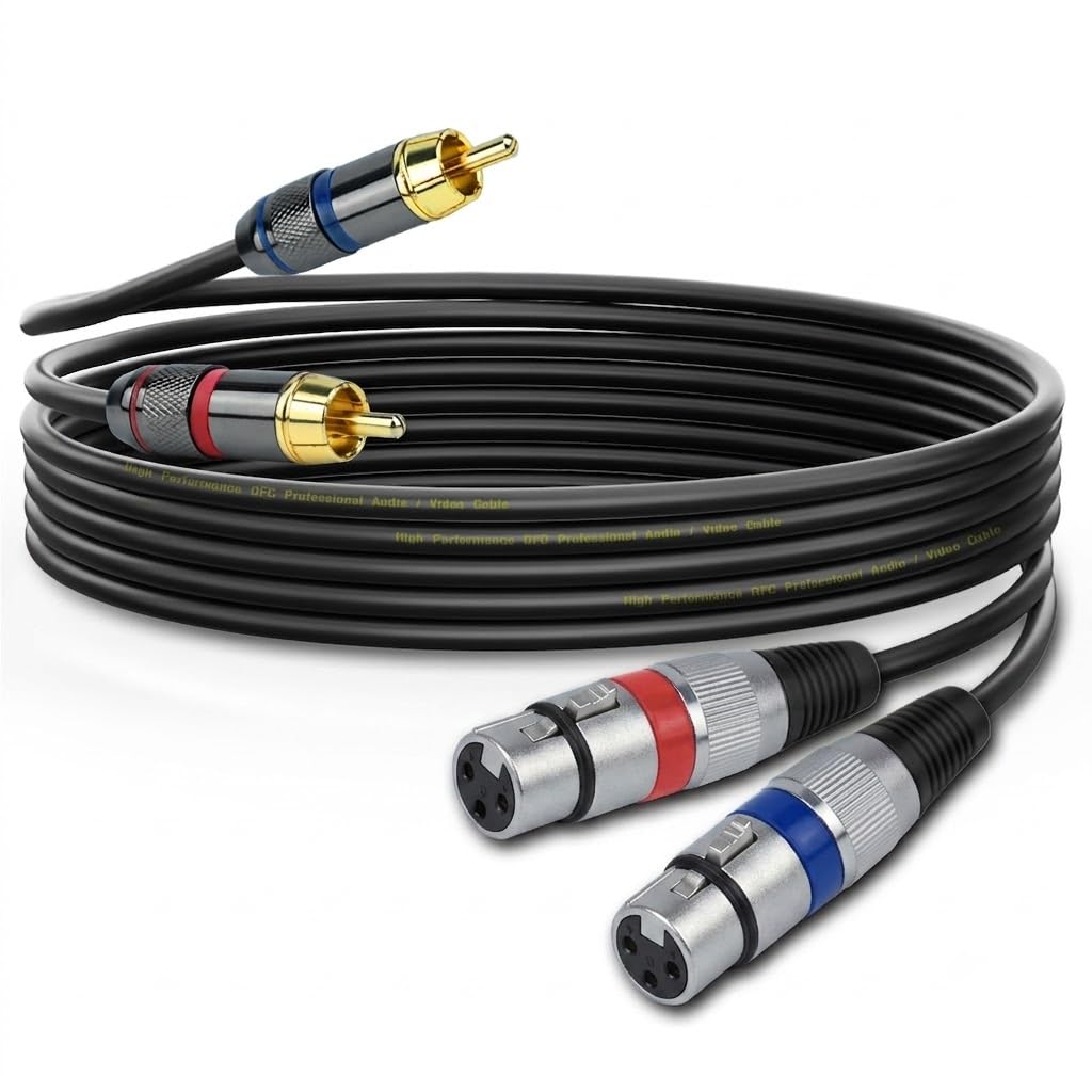 Podwójny kabel XLR żeński na podwójny RCA męski kabel głośnikowy zrównoważony 3-pinowy do RCA niezrównoważony kabel głośnikowy pozłacany OFC ekranowany bezgłośny do miksera skrzynki