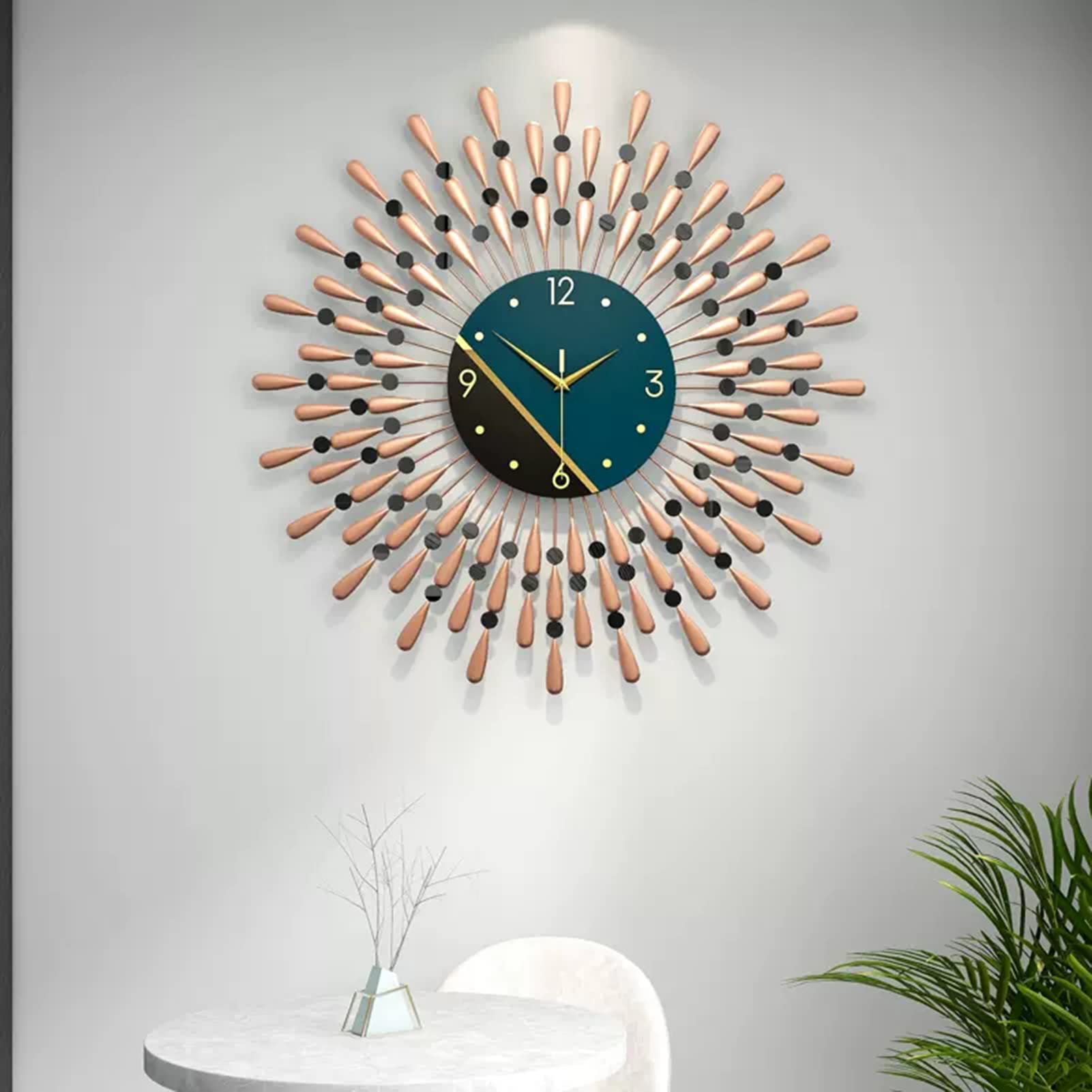 MYUYEE Living Room Ative Large Modern Metal Round Clocks 60x60cm Silent Non-Ticking Quartz Clock for Bedroom Dining Room Office,B,C (E)