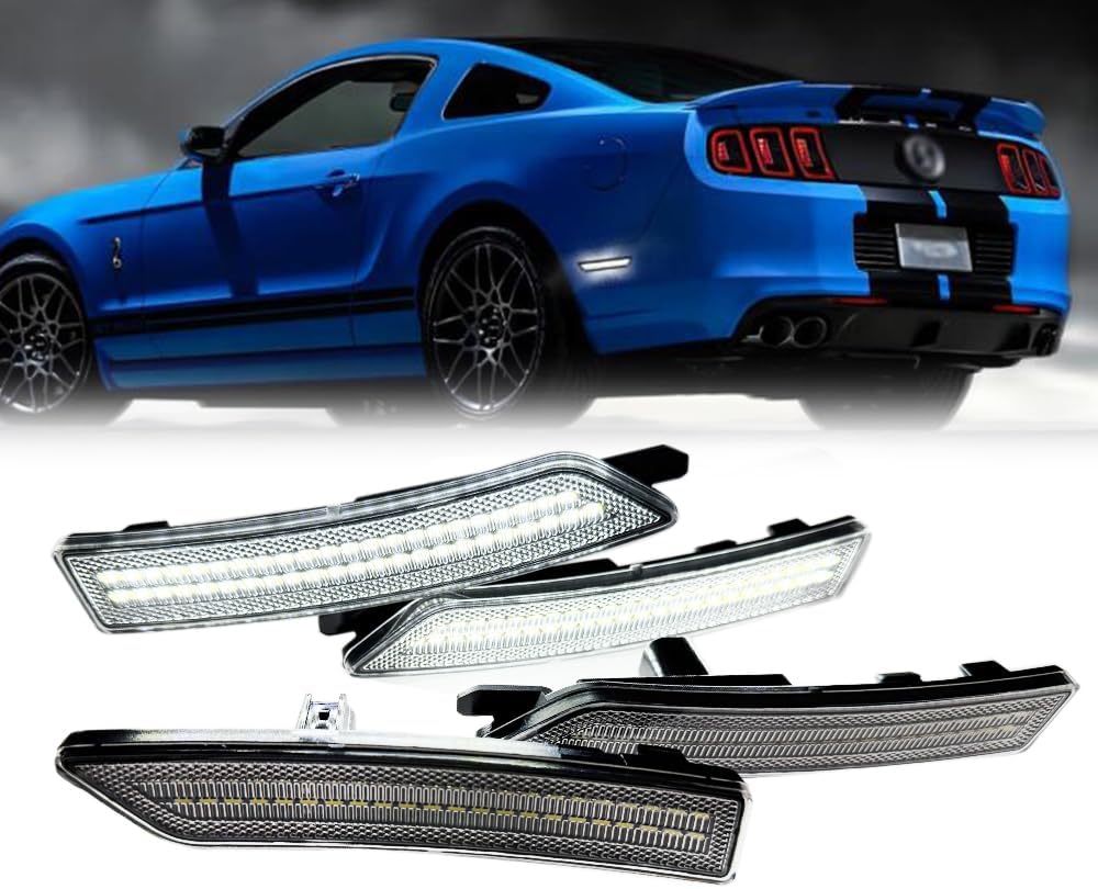 Clear Lens Fender Side Marker Reflectors Lights Dual Rows Bright White, for 2024-Up Ford Mustang Gen7/S650,Assembly Front & Rear Side Bumper Marker Lights，Pack of 4