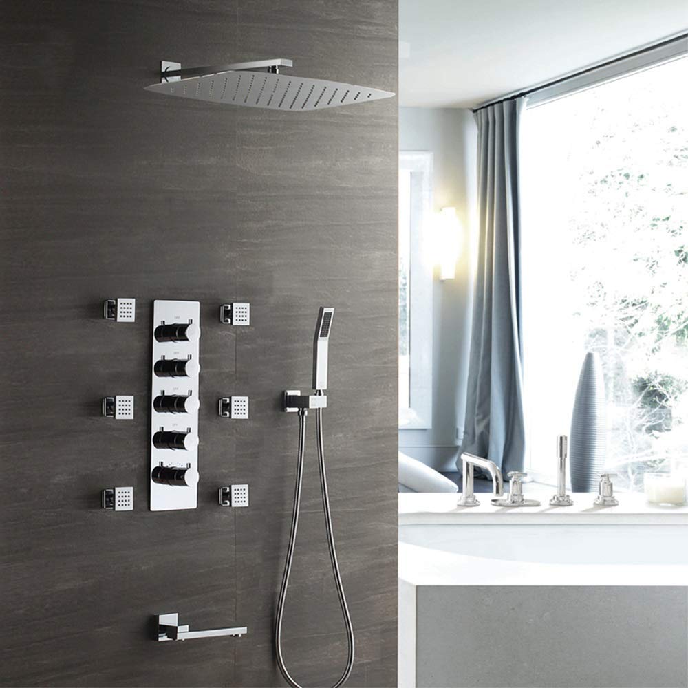 OZBMA Shower Set Bathroom Concealed Thermostatic Wall-Mounted Copper Pre-Embedded Box 350 550 Top Spray Faucet Water Supply Luxury