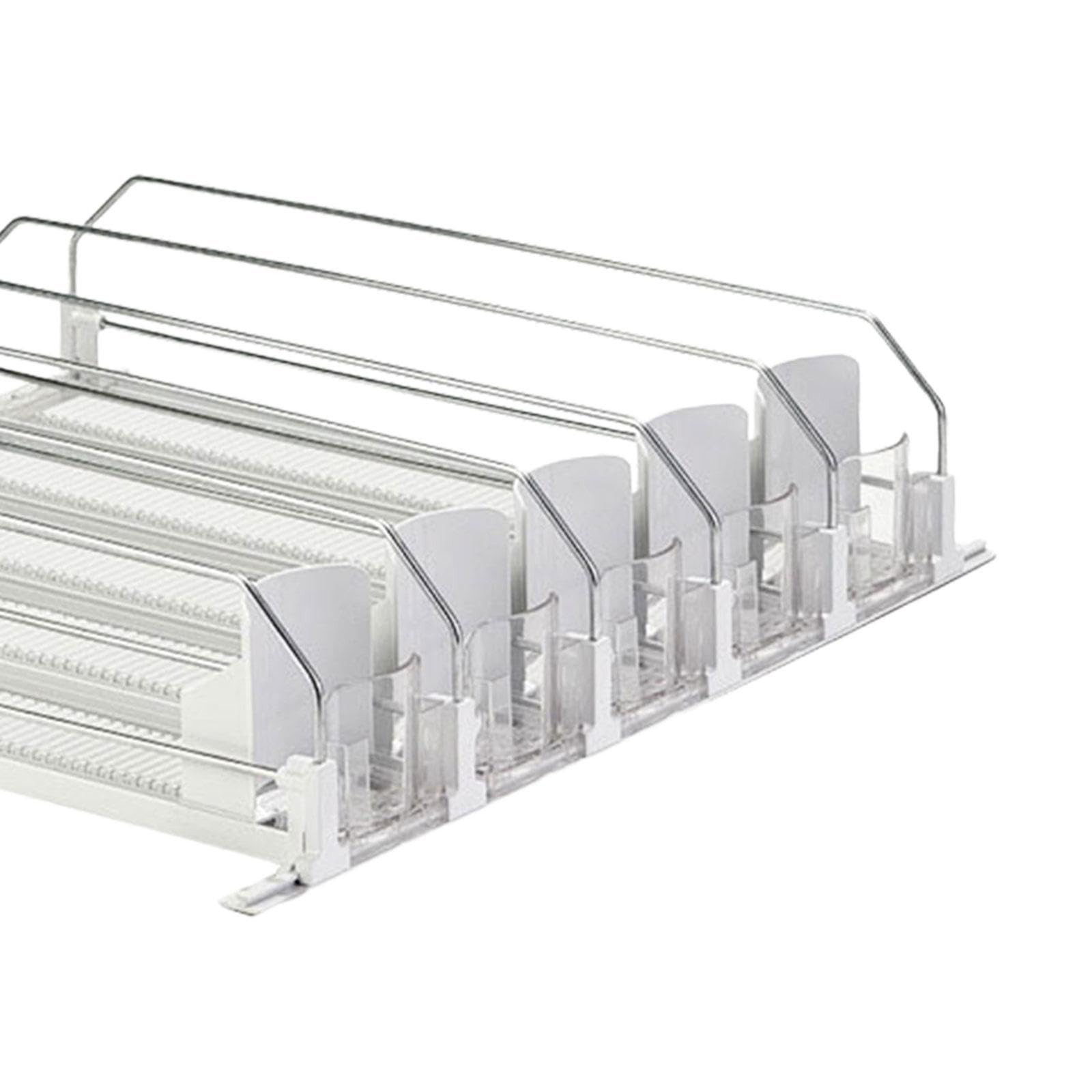 Organizador de Bebidas con Pusher Automático Dispensador Apilable de Latas Estante de Botellas para Frigorífico Soporte Muelle Fácil de Montar Y Limpi, 5 hileras Blancas, Individual