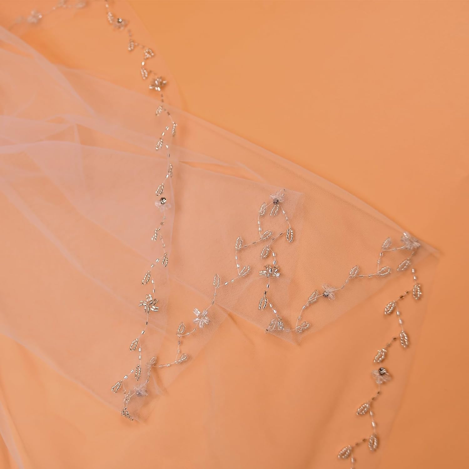 ULAPAN Bridal Veil Wedding Veil with Comb Cut Edge Fingertip 1 Tier Length Beaded Crystal for Brides 39 Inches (Ivory)
