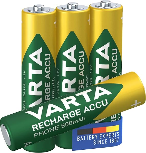 VARTA Batteries AAA, rechargeable, pack of 4, Recharge Accu Phone, Akku, 800 mAh NiMH, ready to