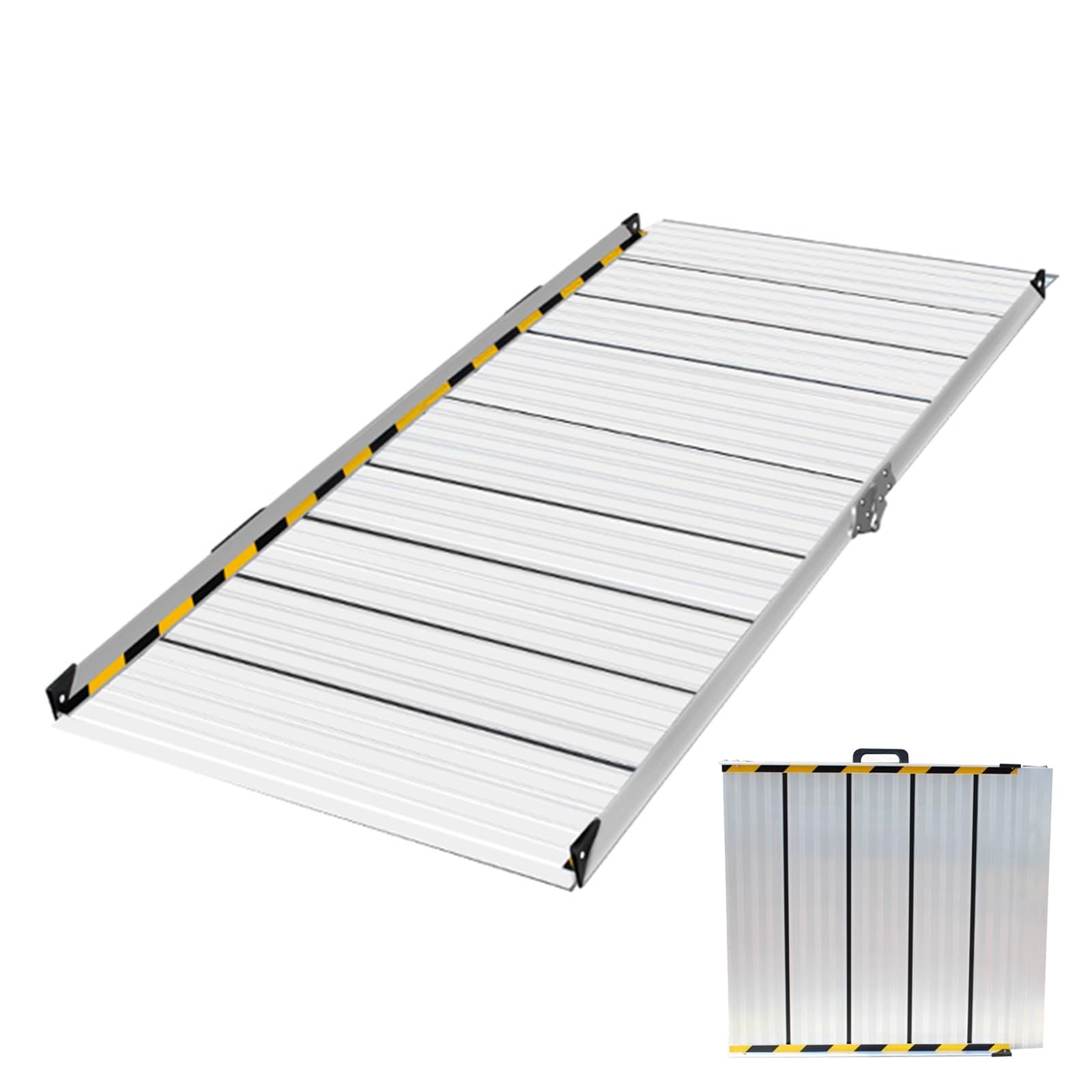 Składana Rampa dla Wózków Inwalidzkich, Aluminiowa Rampa dla Osób Niepełnosprawnych z Uchwytem, ​​nośność 300 kg, do Schodów, Progów, Drzwi, Skuterów(166cm/65in)