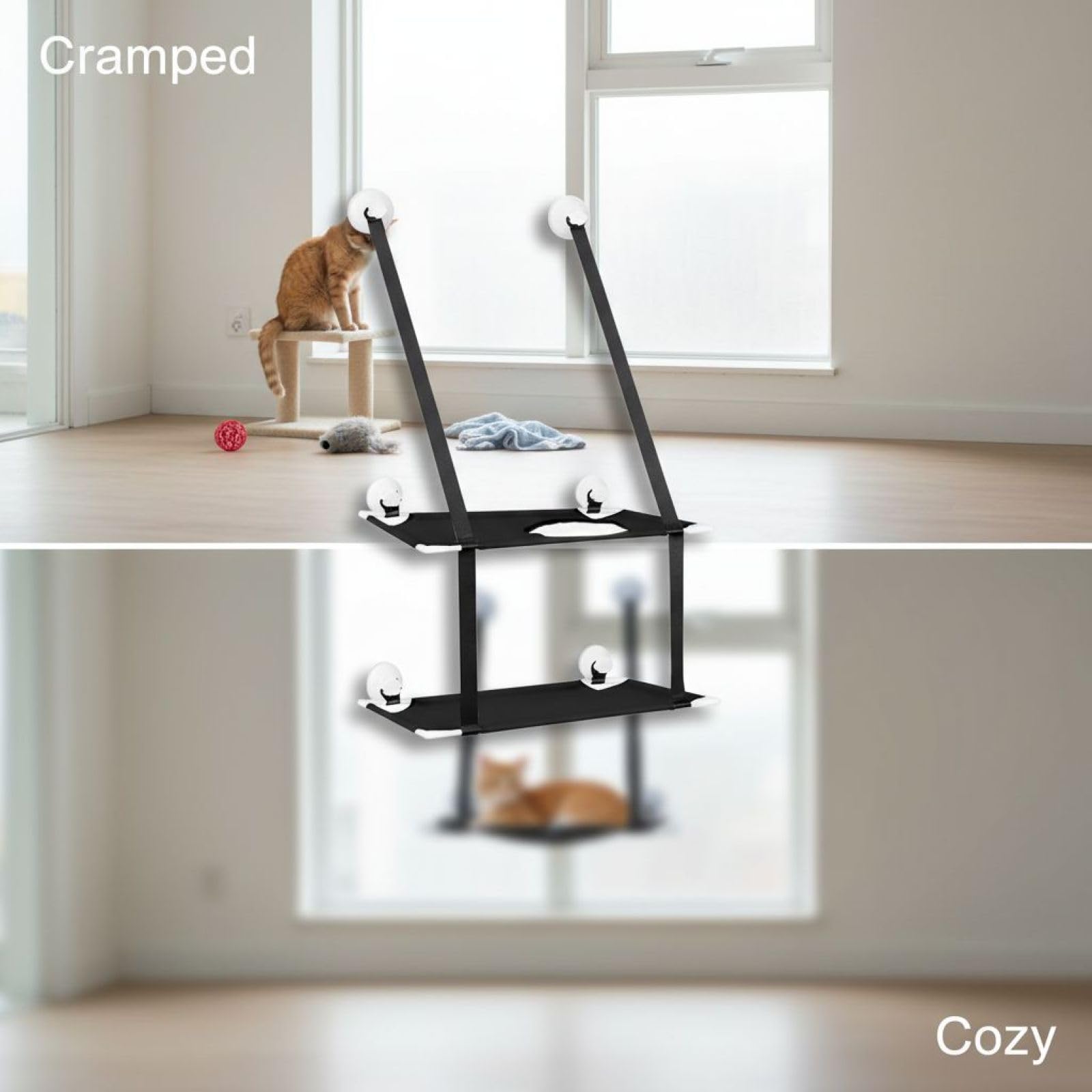Hamac de fenêtre double couche noir pour chat, perchoir de fenêtre en maille respirante avec ventouses robustes, lit intérieur peu encombrant pour animal domestique