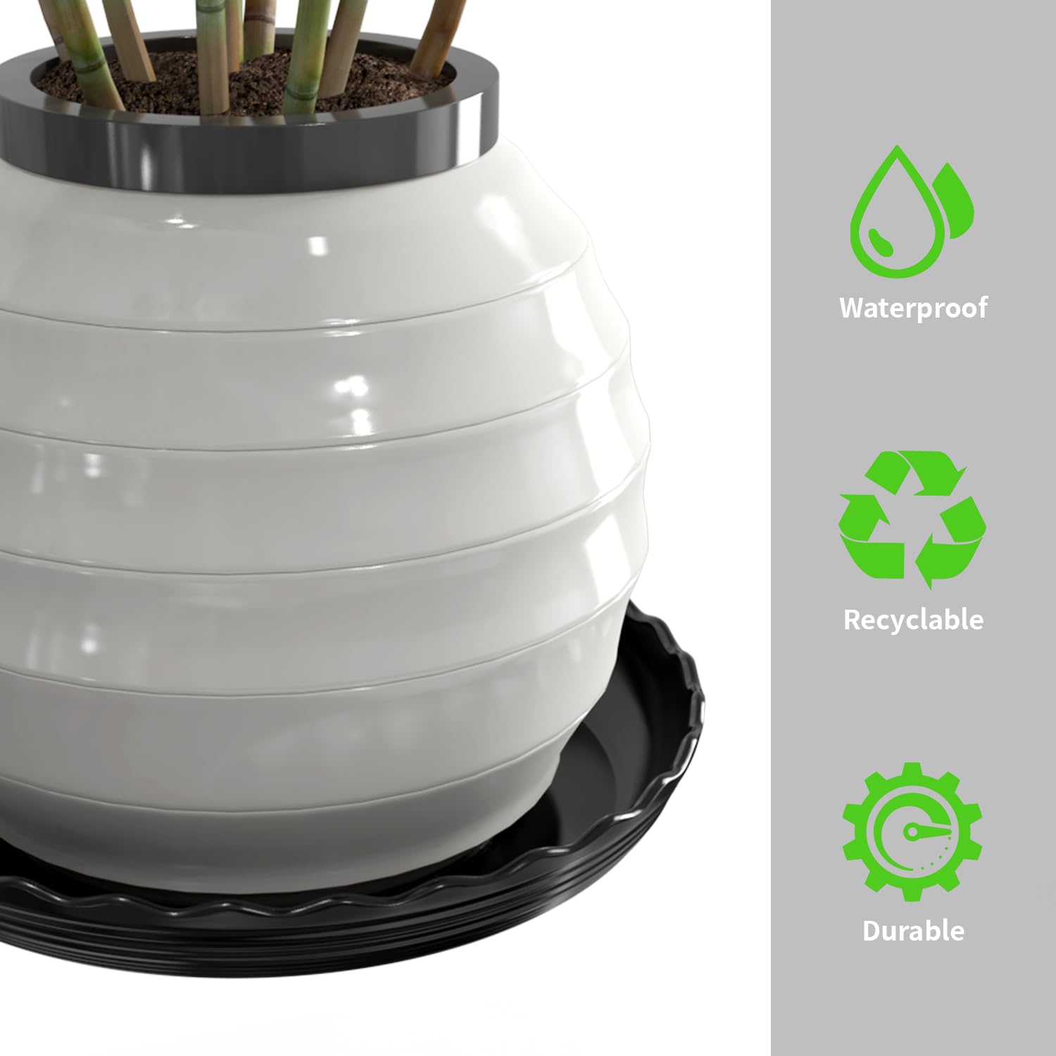 Kunjocy Pack of 5 Durable Black Plant Pot Saucers - Image 3