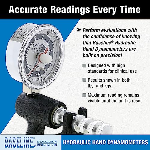 Image of Baseline Hydraulic HD Hand Dynamometer for Accurate Grip Strength Readings, 200 LB Capacity, Black, 12-0221