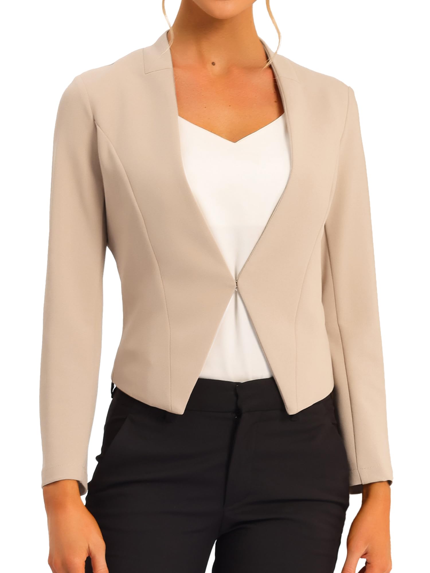 allegra k Women's Work Office Suit Collarless Casual Cropped Blazer Jacket-picture-12