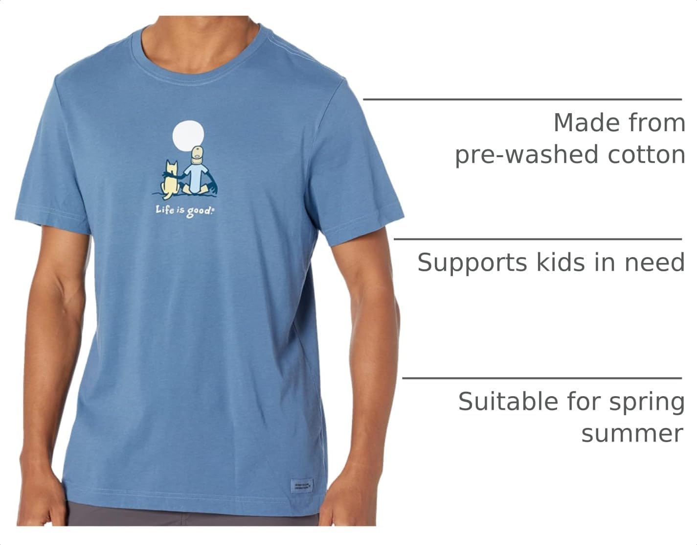 Life is Good Mens Jake and Rocket Moon Cotton Tee, Crewneck, Short Sleeve Graphic T-Shirt