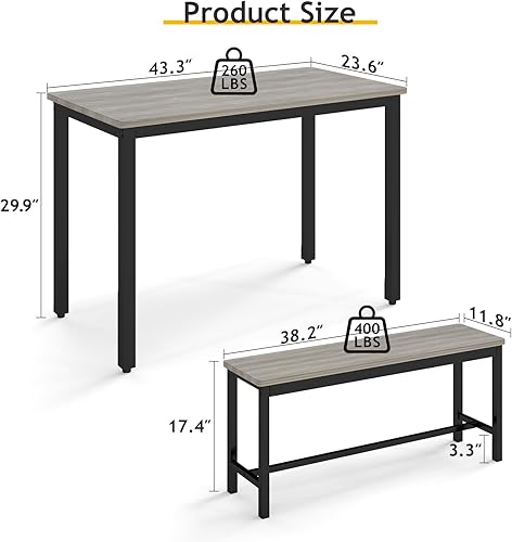Miniatura 6 de Rovibek Juego de 4 sillas de mesa de comedor, mesa de cocina moderna que ahorra espacio con 2 bancos y patas ajustables, mesa de desayuno, estilo