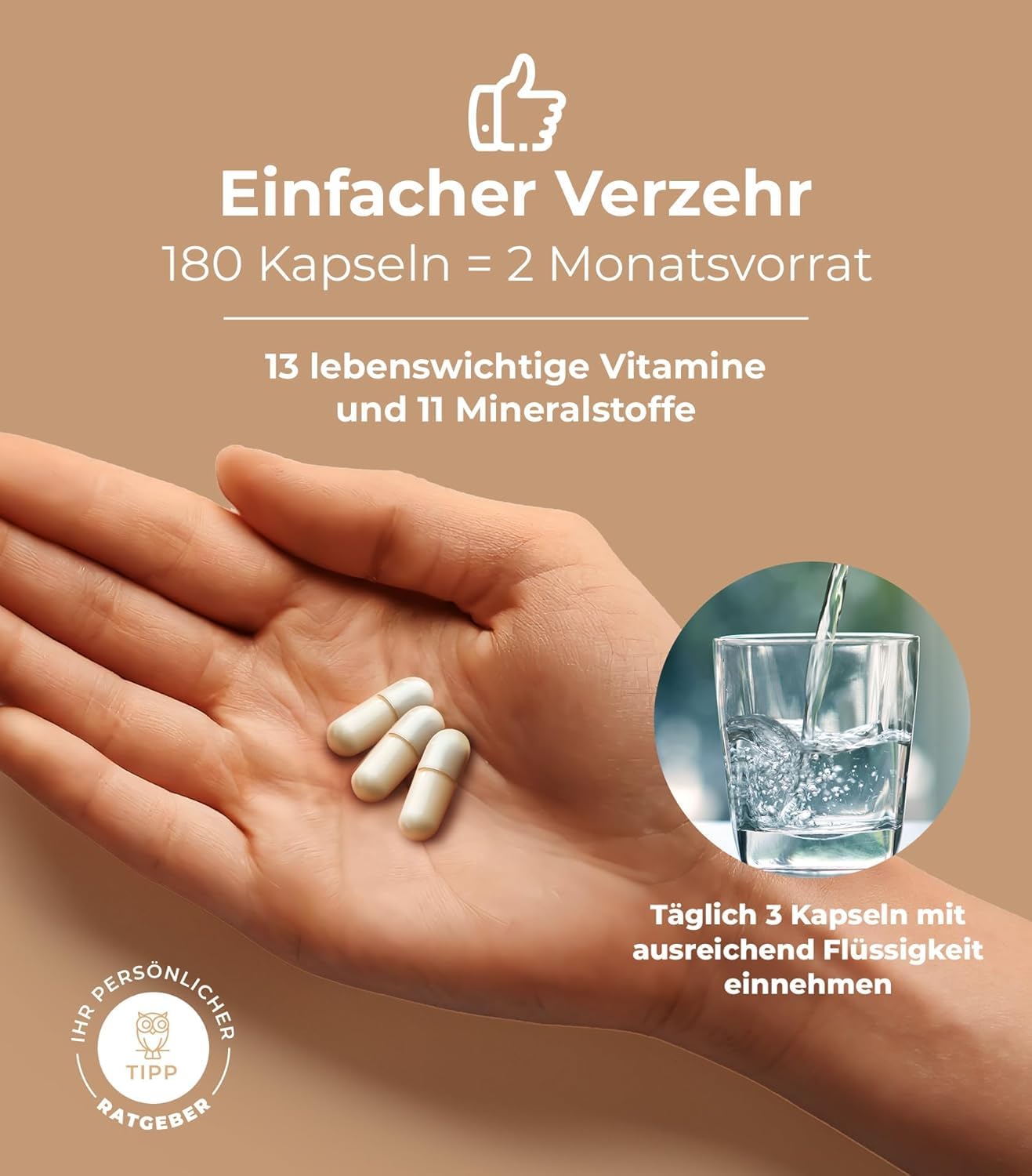 Niedrig dosierte Vitamine & Mineralien - Premium Komplex (3er Pack) - 540 Kapseln - 6-Monatsvorrat - Für eine ausgewogene Versorgung mit 13 Vitaminen & 11 Mineralien - Glutenfrei & Vegetarisch