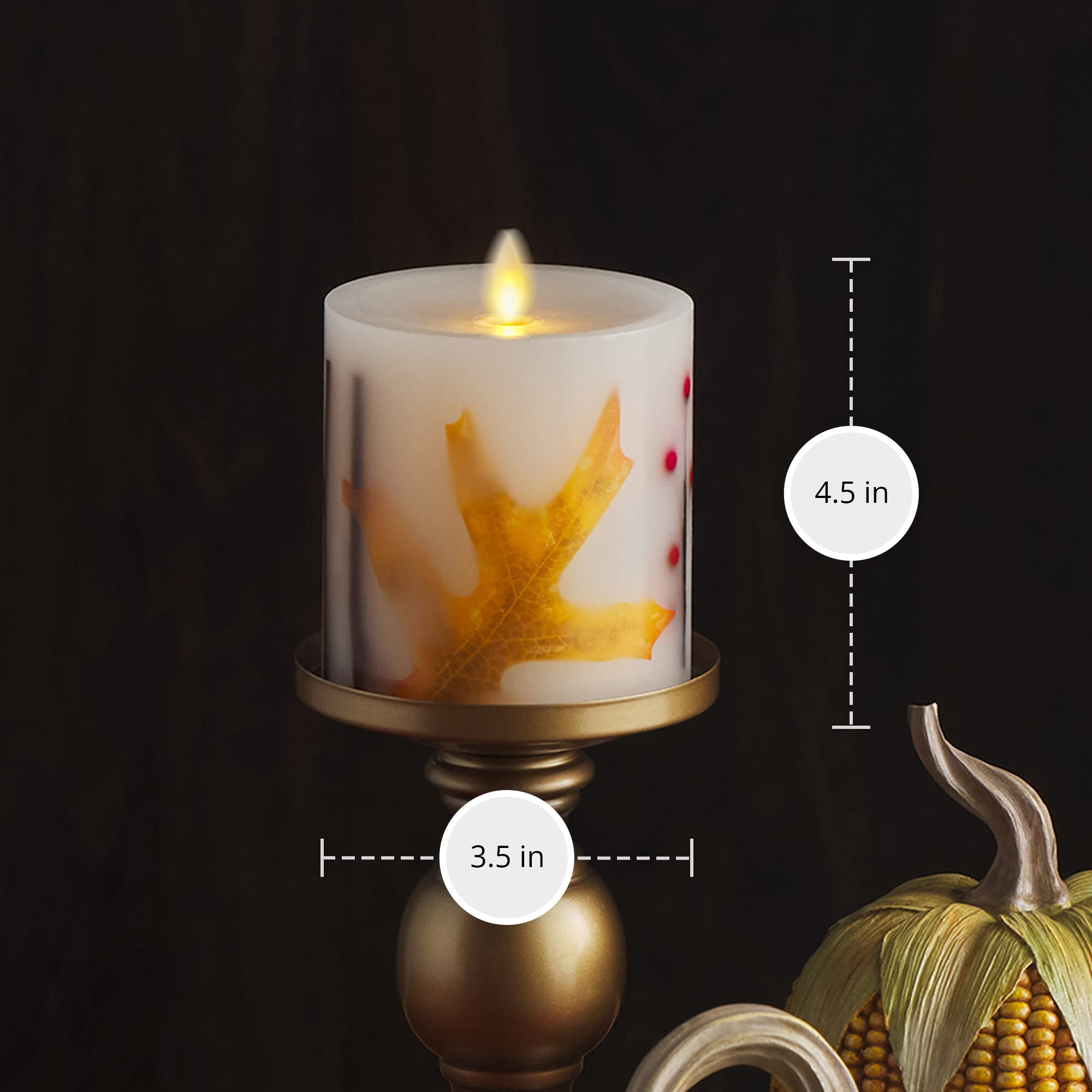 Luminara Candela LED senza fiamma con foglia d'arancio, in vera cera, senza profumo, con bordo incassato, timer (8,9 x 11,4 cm), arancione, rosso