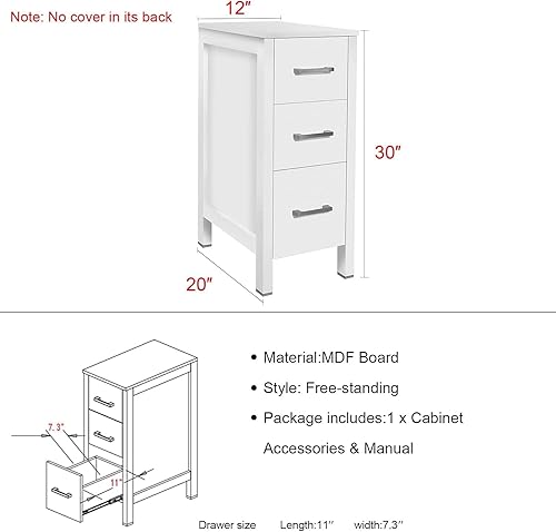 Miniatura 5 de eclife Combo de lavabo de baño de 36 pulgadas con lavabo lateral pequeño blanco con lavabo redondo de vidrio templado y grifo de ahorro de agua de