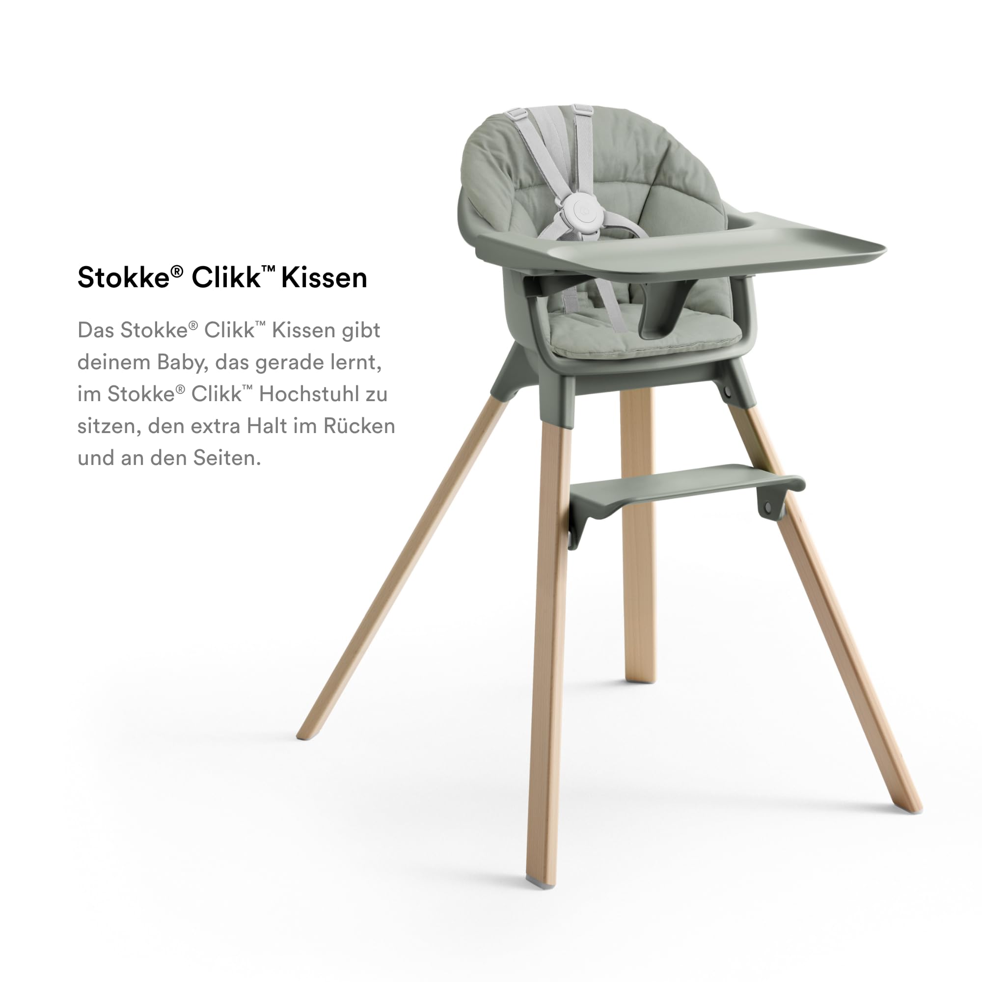 Stokke Clikk Hochstuhl, Glacier Green - Rundum-Paket mit Tray & Sicherheitsgurt - Leicht, robust & reisefreundlich - Ergonomisch mit verstellbaren Funktionen - Ideal für 6-36 Monate oder bis 15 kg
