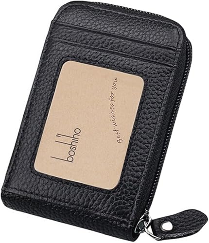 boshiho Tarjetero con bloqueo RFID de cuero genuino para tarjetas de crédito, organizador compacto con cremallera alrededor de estilo acordeón