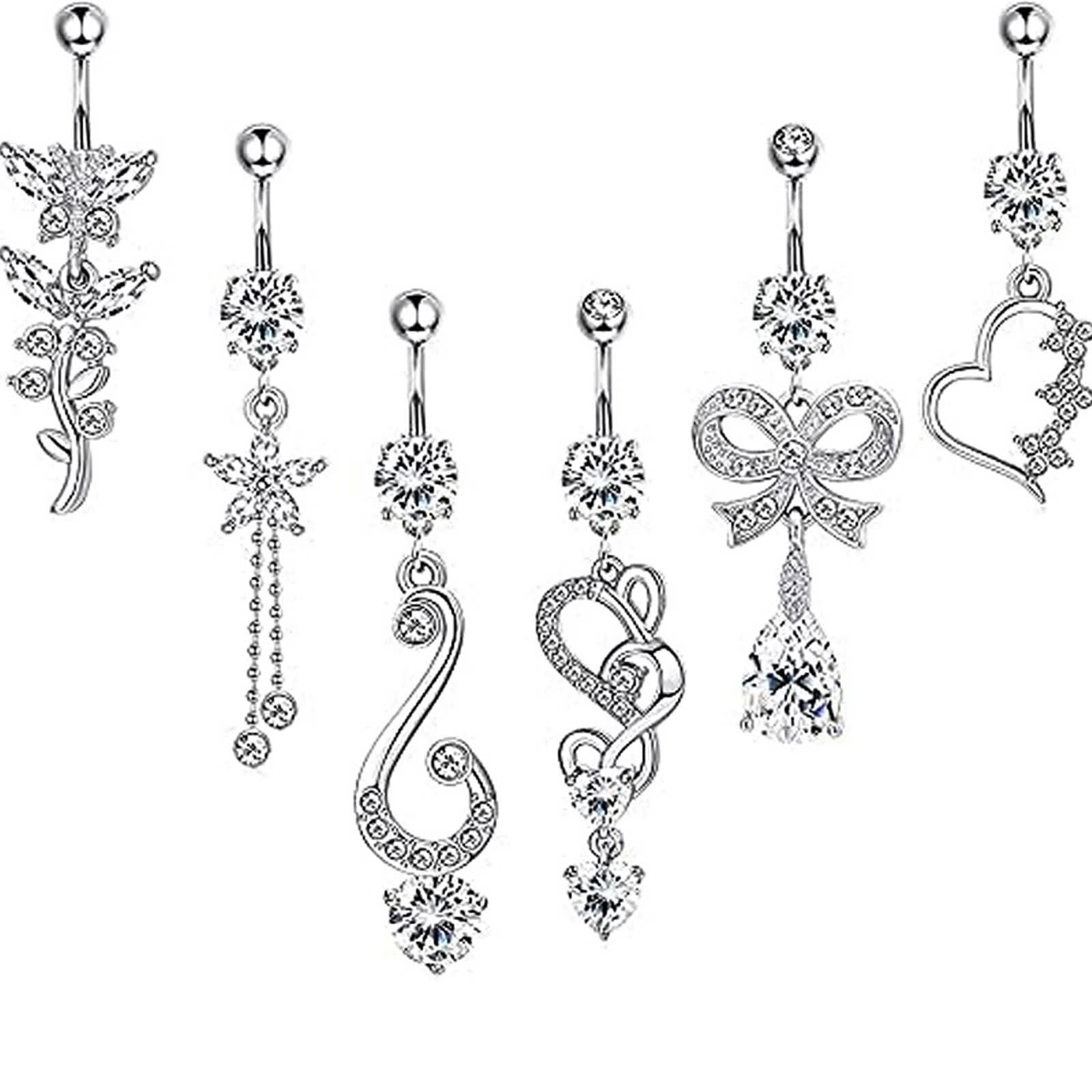 Bauchnabelpiercing Schmetterling Chirurgenstahl, Bauchnabelpiercing H?Ngend Sexy 14 Gauge Schmuck Set Blatt-Herz Bowknot mit Zirkonia
