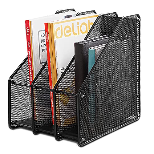 Magazine Holder Mesh Magazine File Holder for Organization and Storage Magazine Rack, 3 Vertical Compartments, Black