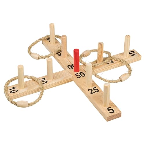 Idena 40199 Jeu de Lancer d'anneaux en Bois avec 9