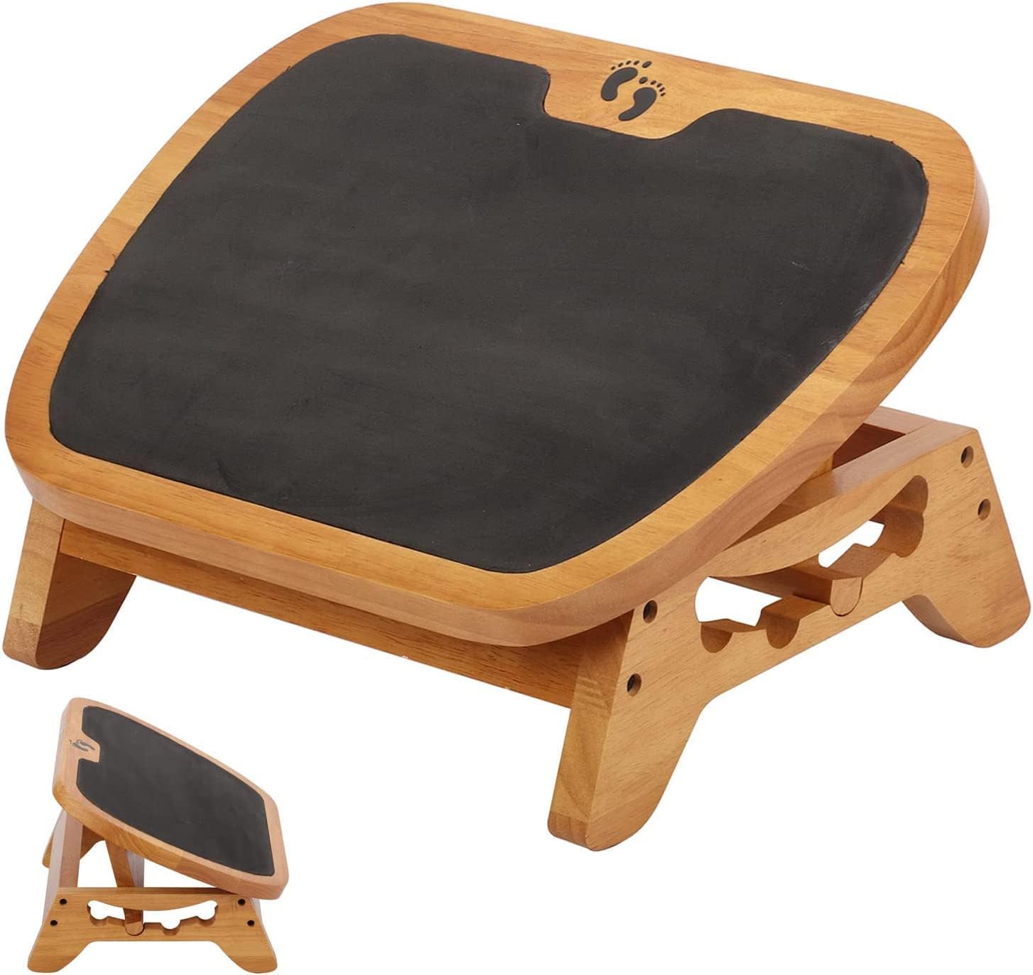 Nisorpa Wooden Footrest Adjustable Foot Rest Under Desk Ergonomic Footstool Bamboo Foot Stool Step Stool Anti-Slip for Office Home Room - Improve Sitting Posture, up to 400lbs