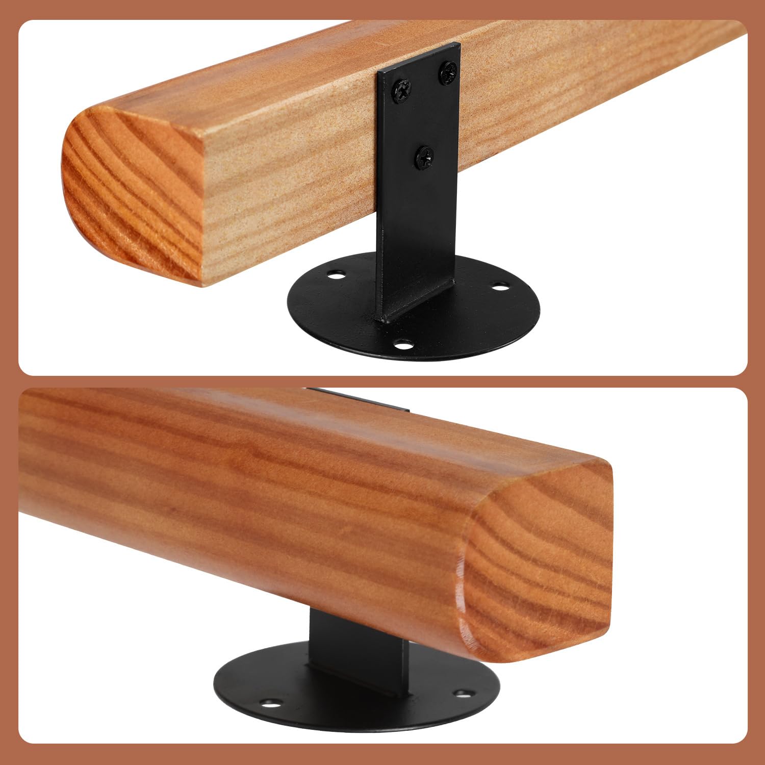 Pasamanos de madera de pino, 80 cm, pasamanos montados en la pared, madera semicircular, pasamanos de madera antideslizante con soportes de pared, material de montaje, nogal claro