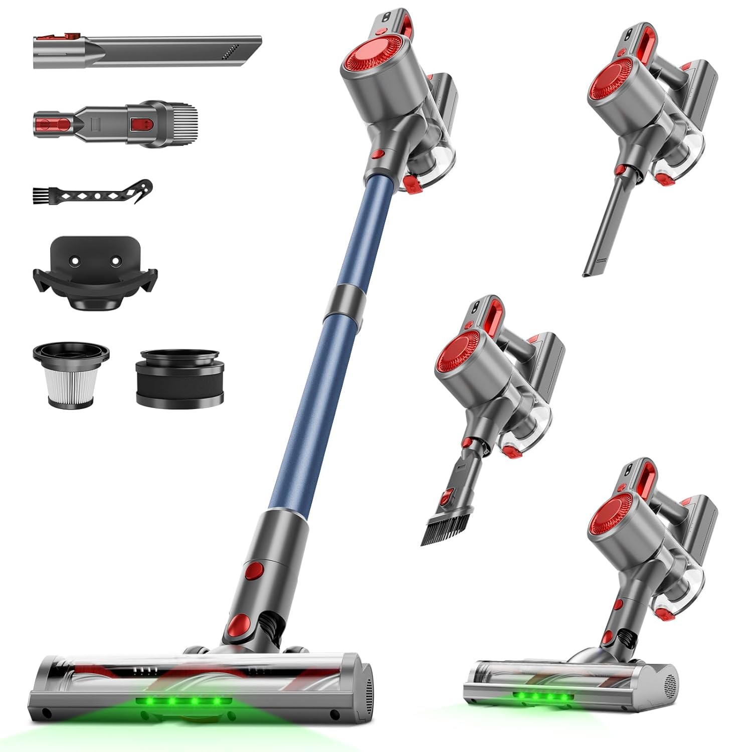 Cordless Vacuum Cleaner for Home Powerful Stick Vacuum with Rechargeable Battery Green Light Anti-Tangle Brush 6-in-1 Lightweight Handheld