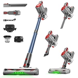 Cordless Vacuum Cleaner for Home Powerful Stick Vacuum with Rechargeable Battery Green Light Anti-Tangle Brush 6-in-1 Lightweight Handheld
