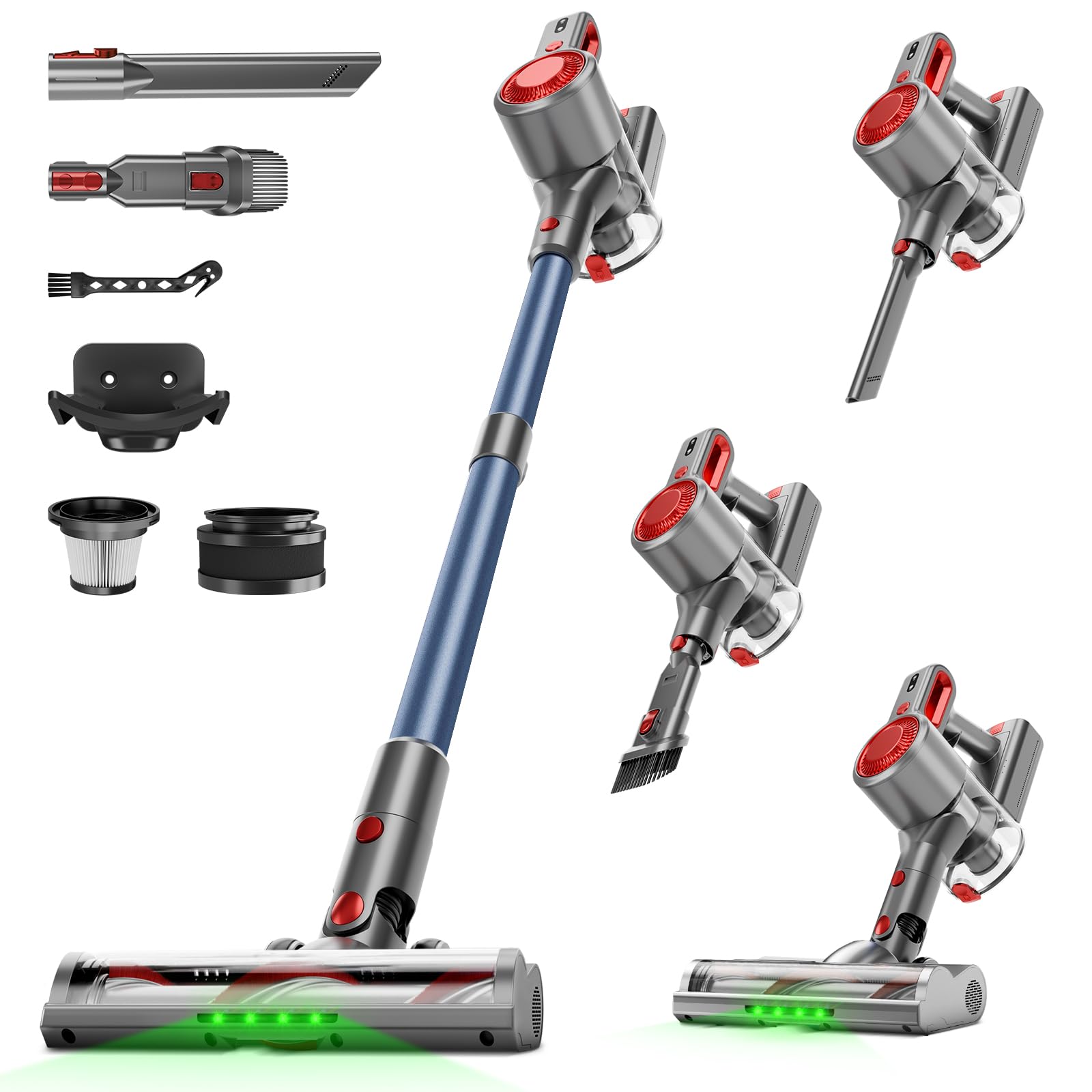 Cordless Vacuum Cleaner for Home Powerful Stick Vacuum with Rechargeable Battery Green Light Anti-Tangle Brush 6-in-1 Lightweight Handheld