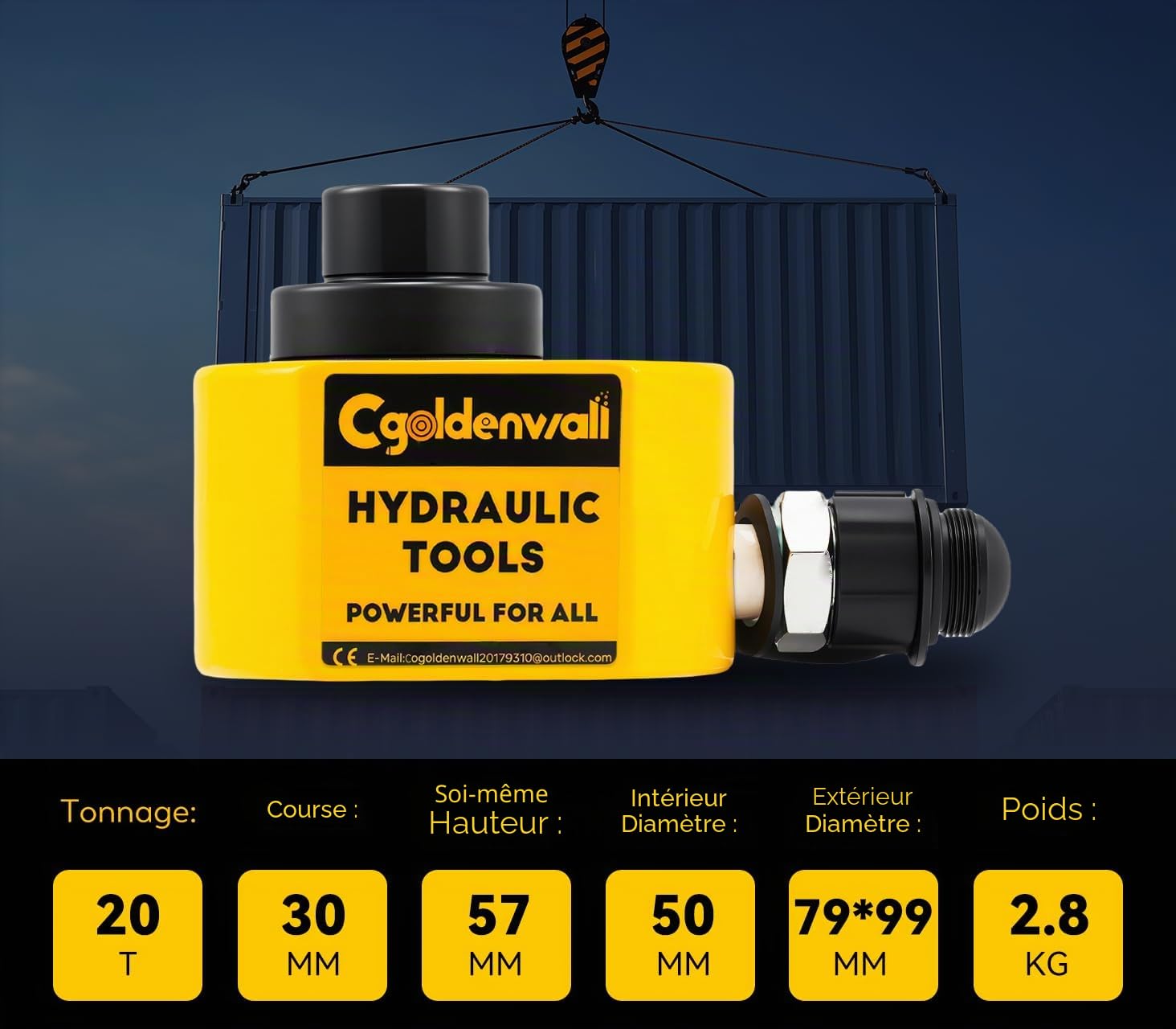CGOLDENWALL 20T Vérin Hydraulique, Course 30mm, Auto-Hauteur 57mm, Surface Effective 19.6cm², Industriel pour La Construction Mécanique/Ponts/Bâtiments (DFPY-20T)
