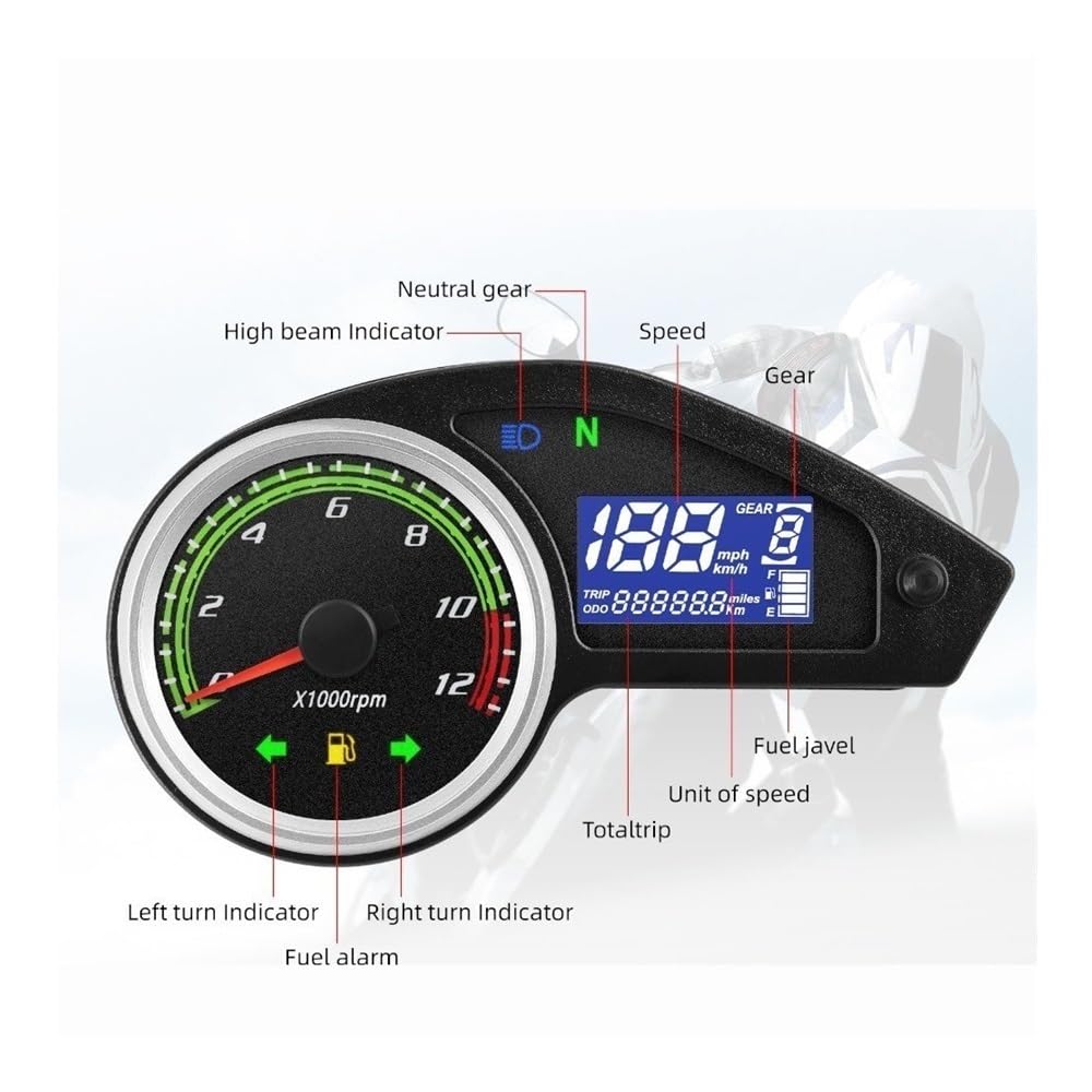 Tablero de moto Medidor universal para motocicletas, velocímetro, tacómetro, instrumento digital, odómetro, medidor para todas las de 12 V(With Sensor)