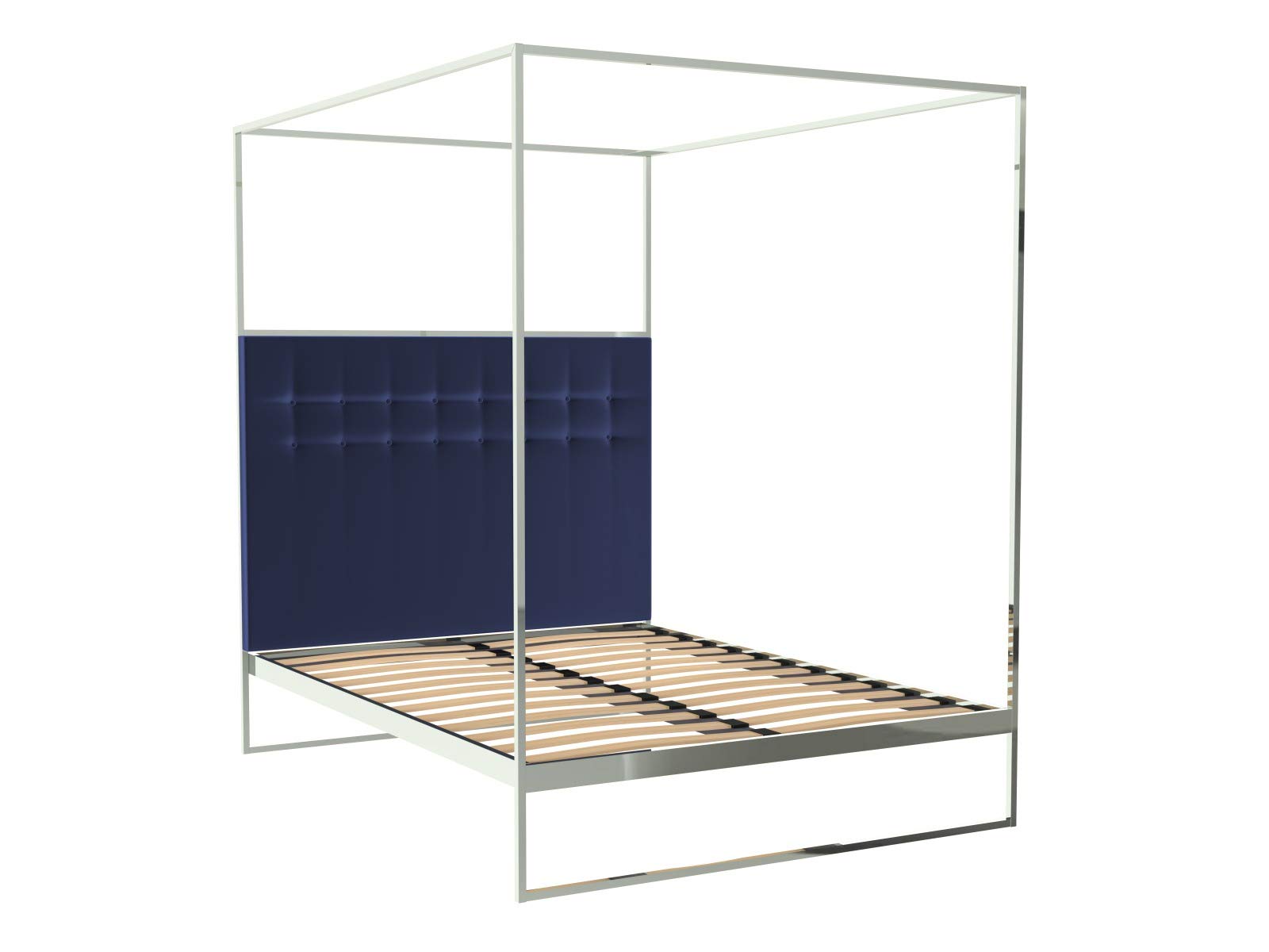 GillmoreSPACE Double Canopy Bed - Polished Frame & Canopy, Midnight Blue Upholstered Headboard