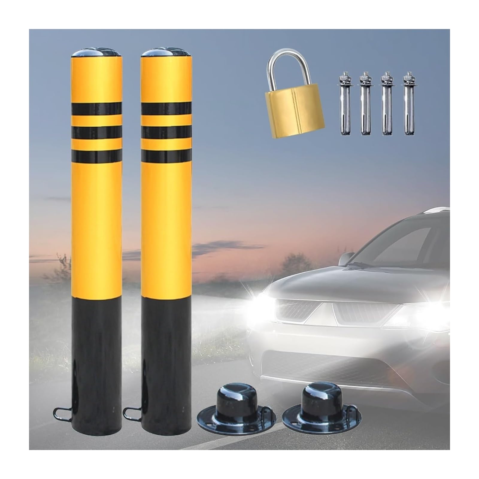 CWCQGH Safety Bollard Heavy Duty Safety Barrier Bollard Pole, Down & Night Reflective Warning Post (W X H 11.4 x 120cm (4 1/2 x 47 1/4in))