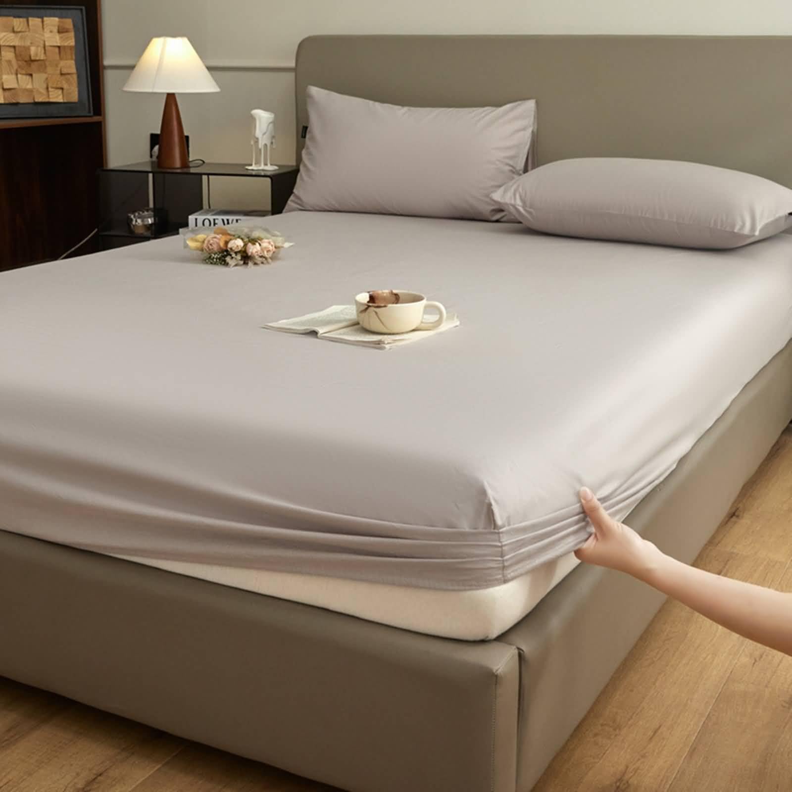 Lenzuolo Cotone Con Angoli Singolo 90 x 200cm - Lenzuola Con Angoli 2 Pezzi di Federe Tinta unita Protezione Per Materasso, Grigio chiaro