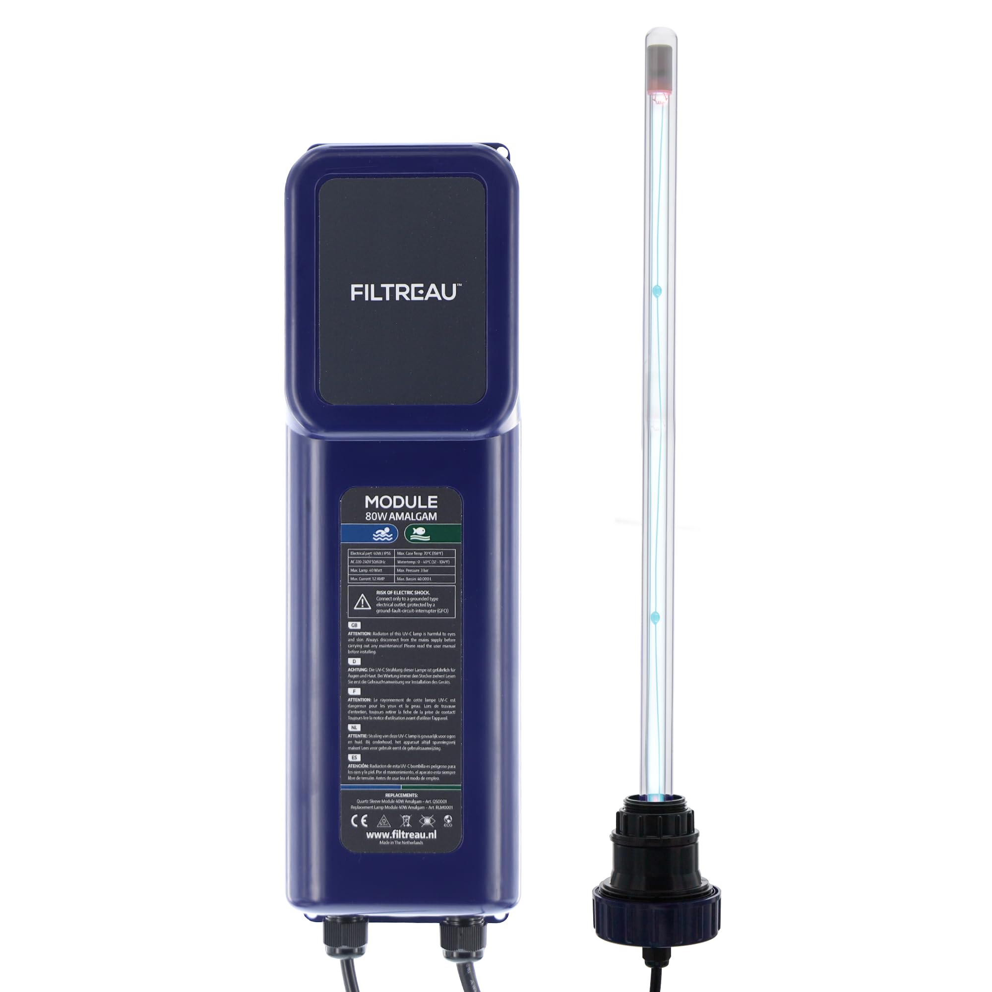 Pondlife Filtreau Tauch-UVC 80 Watt Amalgam Tauchstrahler, UVC Klärer für kristallklares Wasser, Leuchtmittel gegen Algen und Bakterien