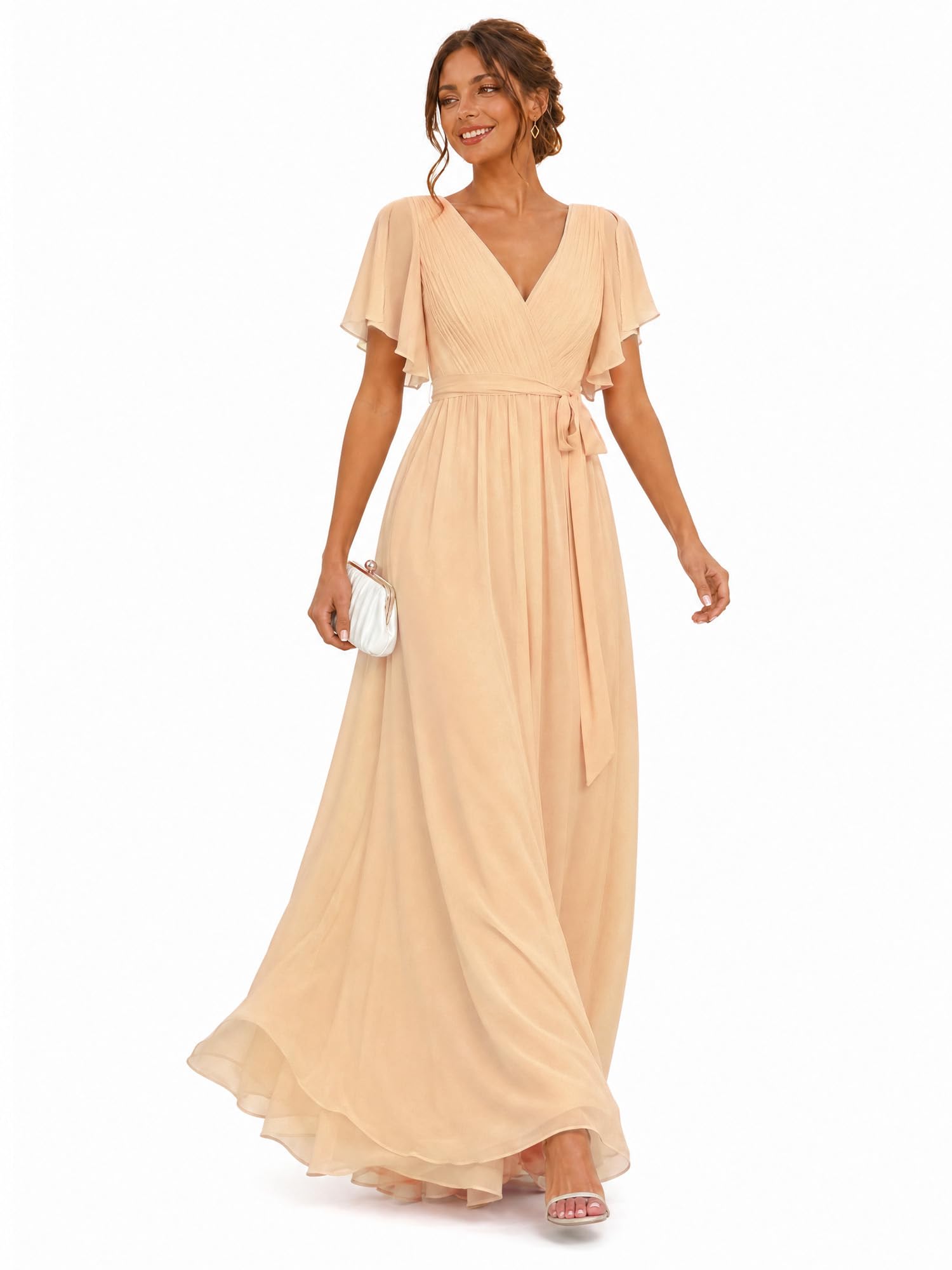Ever-Pretty Chiffon V-Neck Ruffle Sleeves 0164A