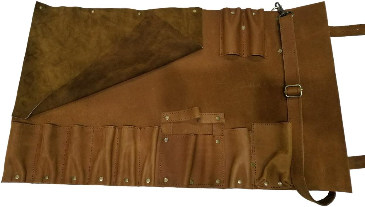 Professional Chef Lightweight Genuine Premium Vintage Tan Leather 8 Pockets Chef Knife Bag/Chef Knife Roll