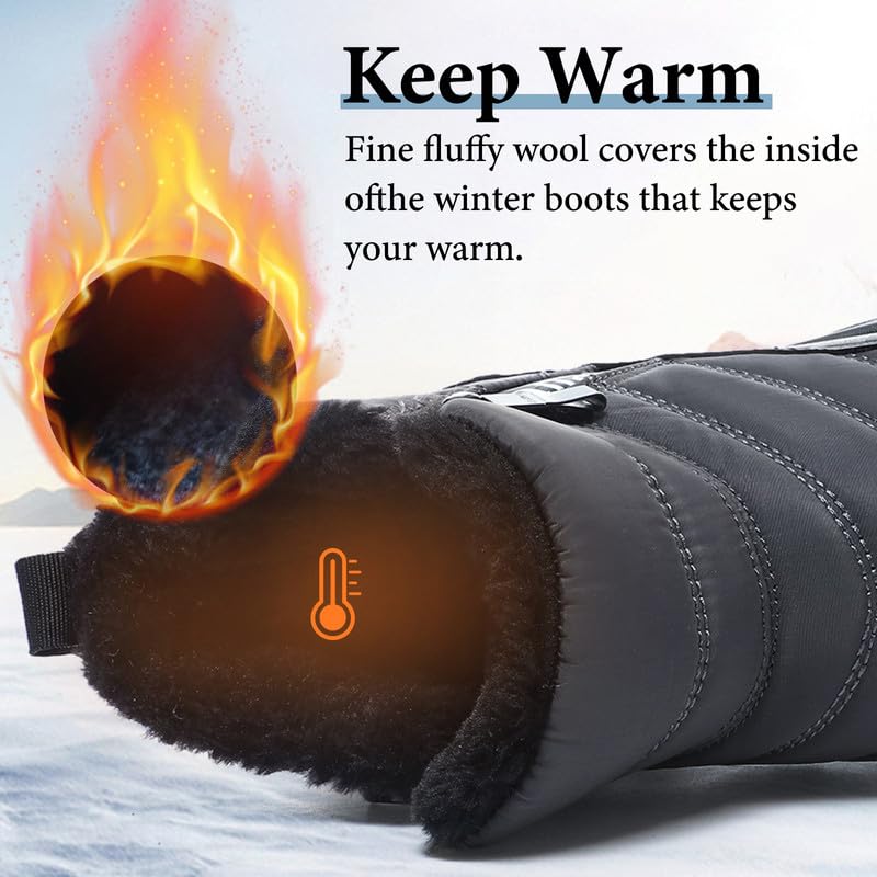 Image of Hanani Mens Winter Snow Boots Fur Lined Warm Ankle Boots Zipper Closure Waterproof Outdoor Boots Men's Lightweight Comfortable Shoes