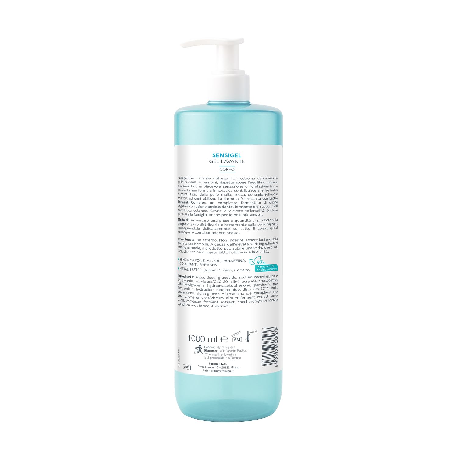 Dermovitamina Calmilene Sensigel 1L - Gel Lavante Corpo - Idratazione 48h - Con Lacto-ferment Complex - Per Pelle Secca, Sensibile, Atopica - Per Adulti e Bambini - Ingredienti di origine naturale