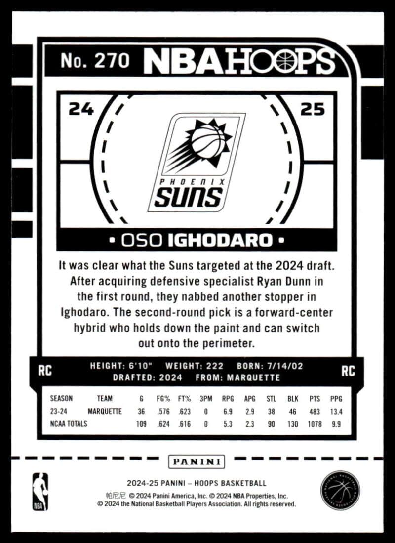 Amazon.com: 2024-25 Panini Hoops #270 Oso Ighodaro RC Rookie Card