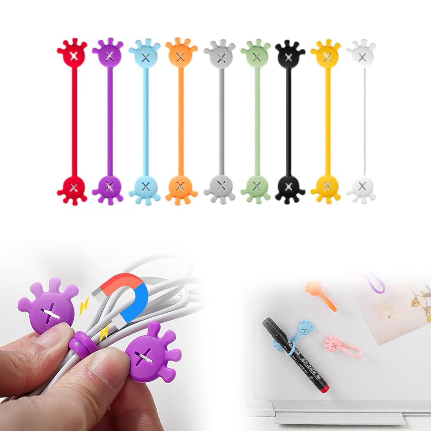 8 PCS Magnetic Cable Ties, Reusable Magnetic Cable Ties, Magnetic Cable Ties Made of Silicone, 12 CM Silicone Magnetic Cable Ties for Headphone Cable USB Charging Cable Pens Organising