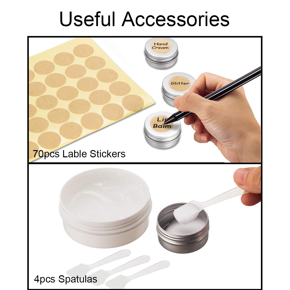 Pots en Aluminium, 20 Pièces Conteneurs Cosmétiques Vide pots de Voyage Rondes avec Mini Spatule et étiquette pour Maquillage, Crème, Baume à lèvres - 20 ml
